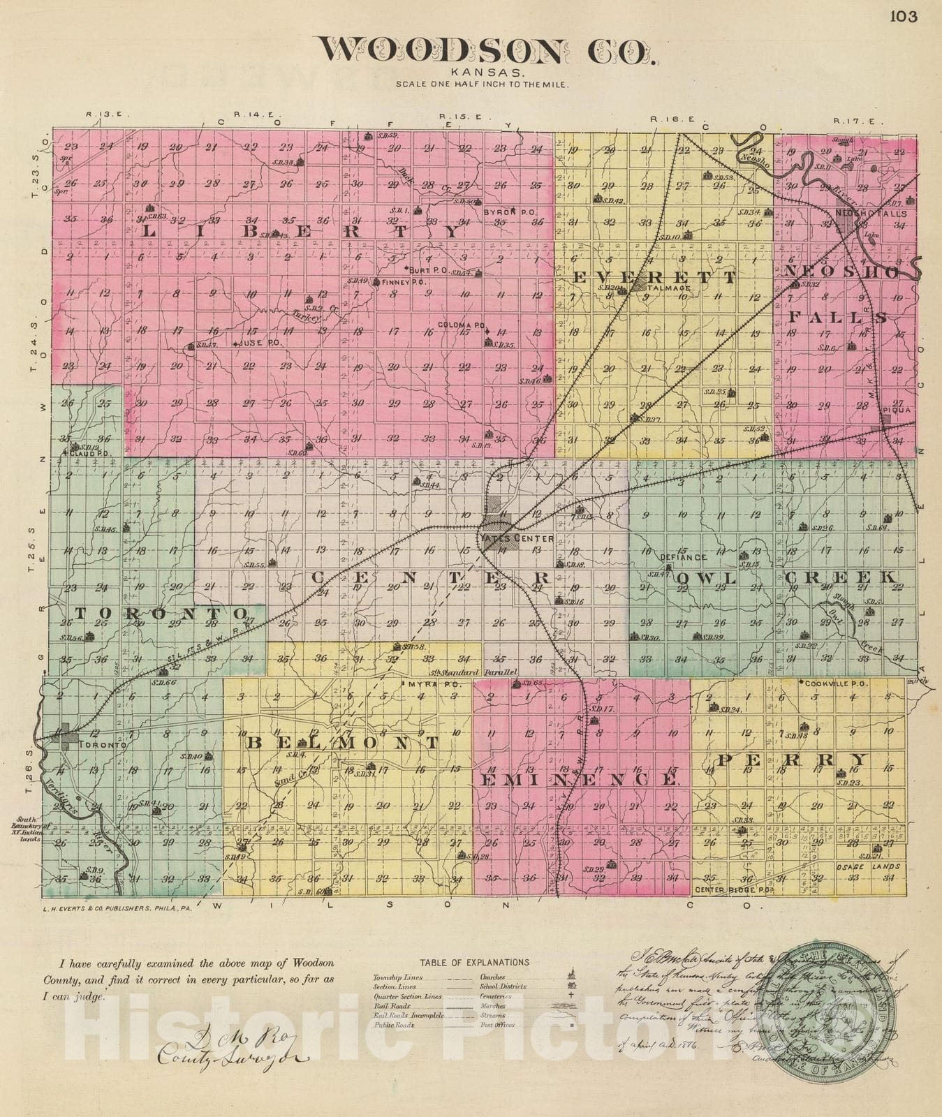 Historic Map : 1887 Woodson Co, Kansas. - Vintage Wall Art