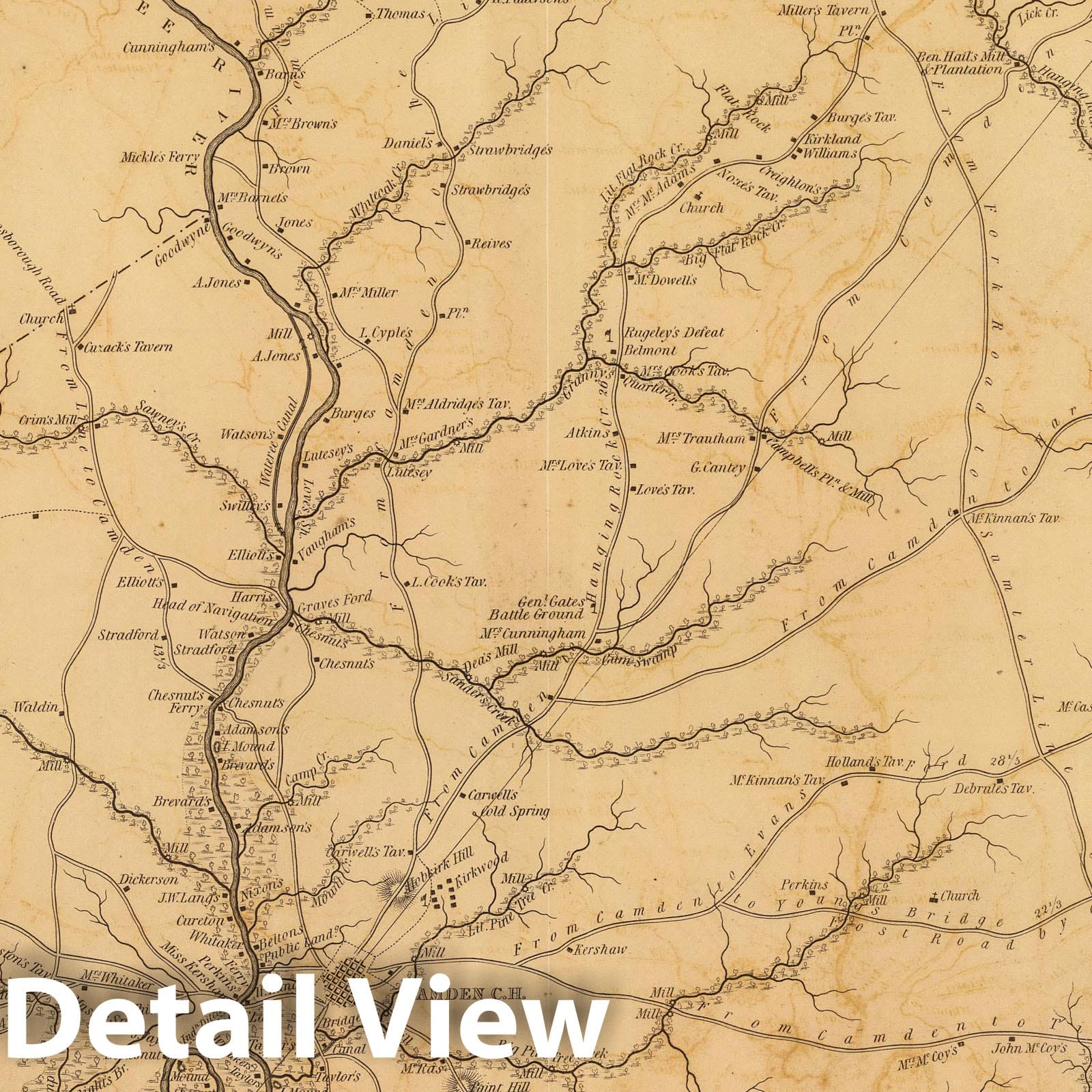 Kershaw District, South Carolina - Road Map, 1825 - Historical Map Print