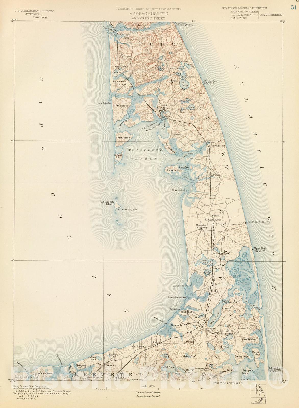 Wellfleet, Massachusetts - Railroad Map, 1890 - Historical Topographic Print