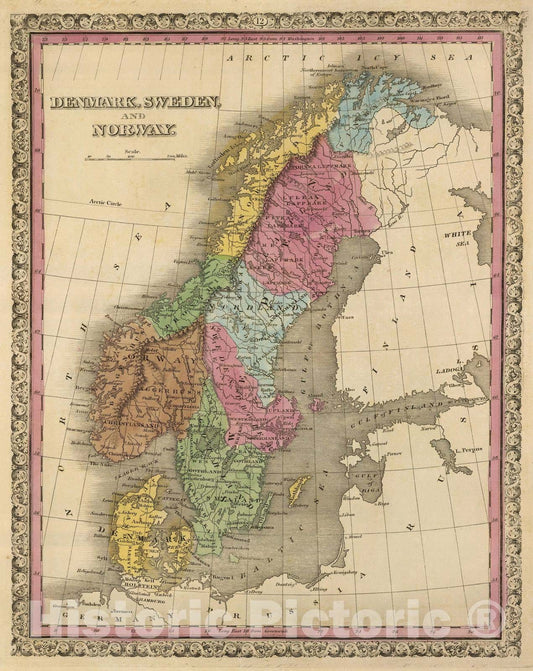 Historic Map : 1845 Denmark, Sweden, Norway. - Vintage Wall Art