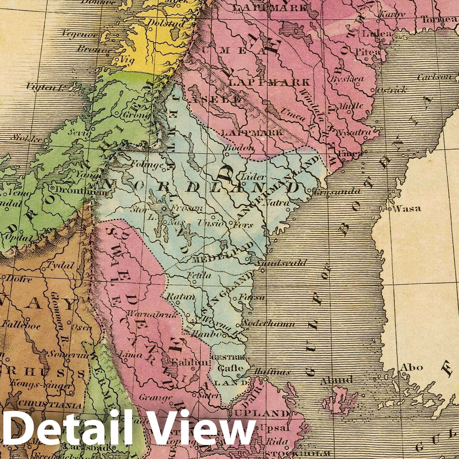 Denmark, Sweden, and Norway 1845 Historical Map Print