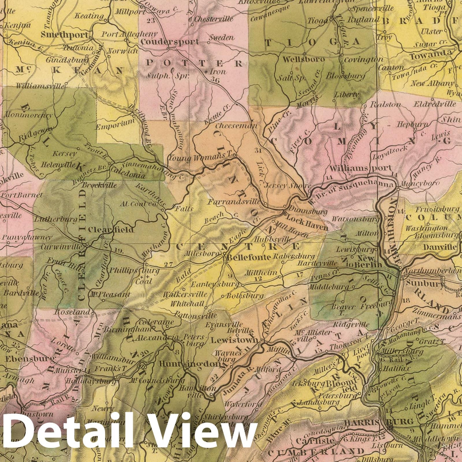 Pennsylvania - Railroad Map, 1845 - Hand-Colored Historical Print