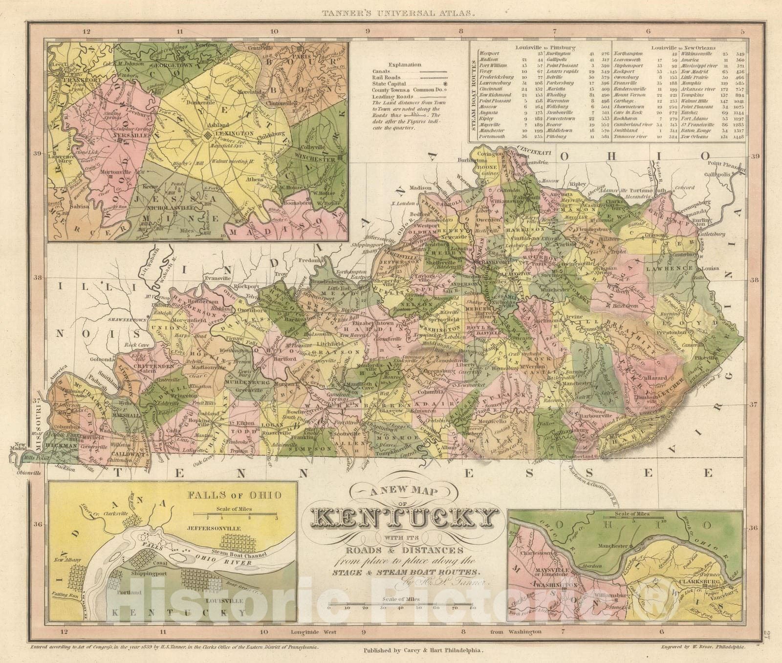 Historic Map : 1845 New Map Of Kentucky. - Vintage Wall Art