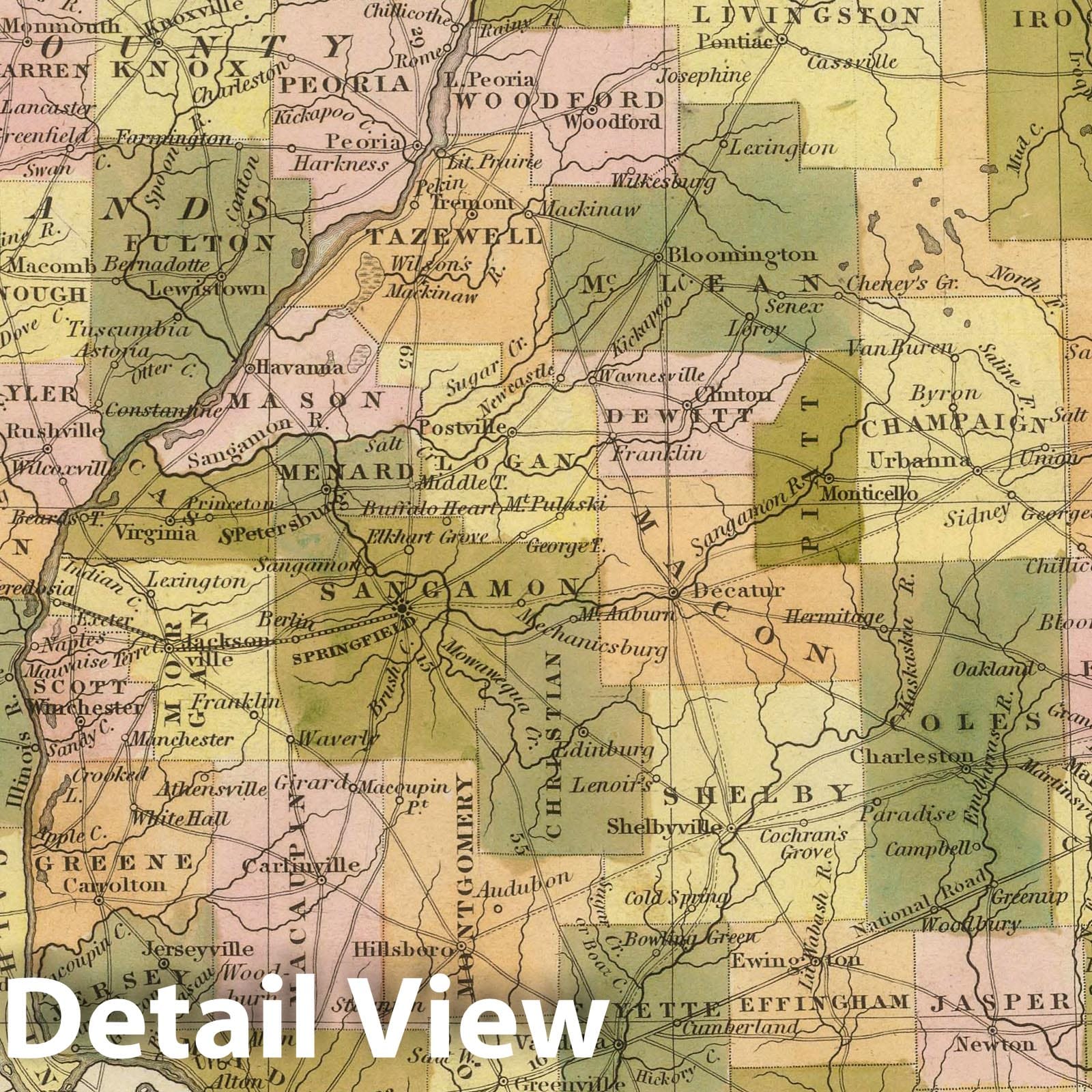 Illinois - Road Map, 1845 - Historical Map Print
