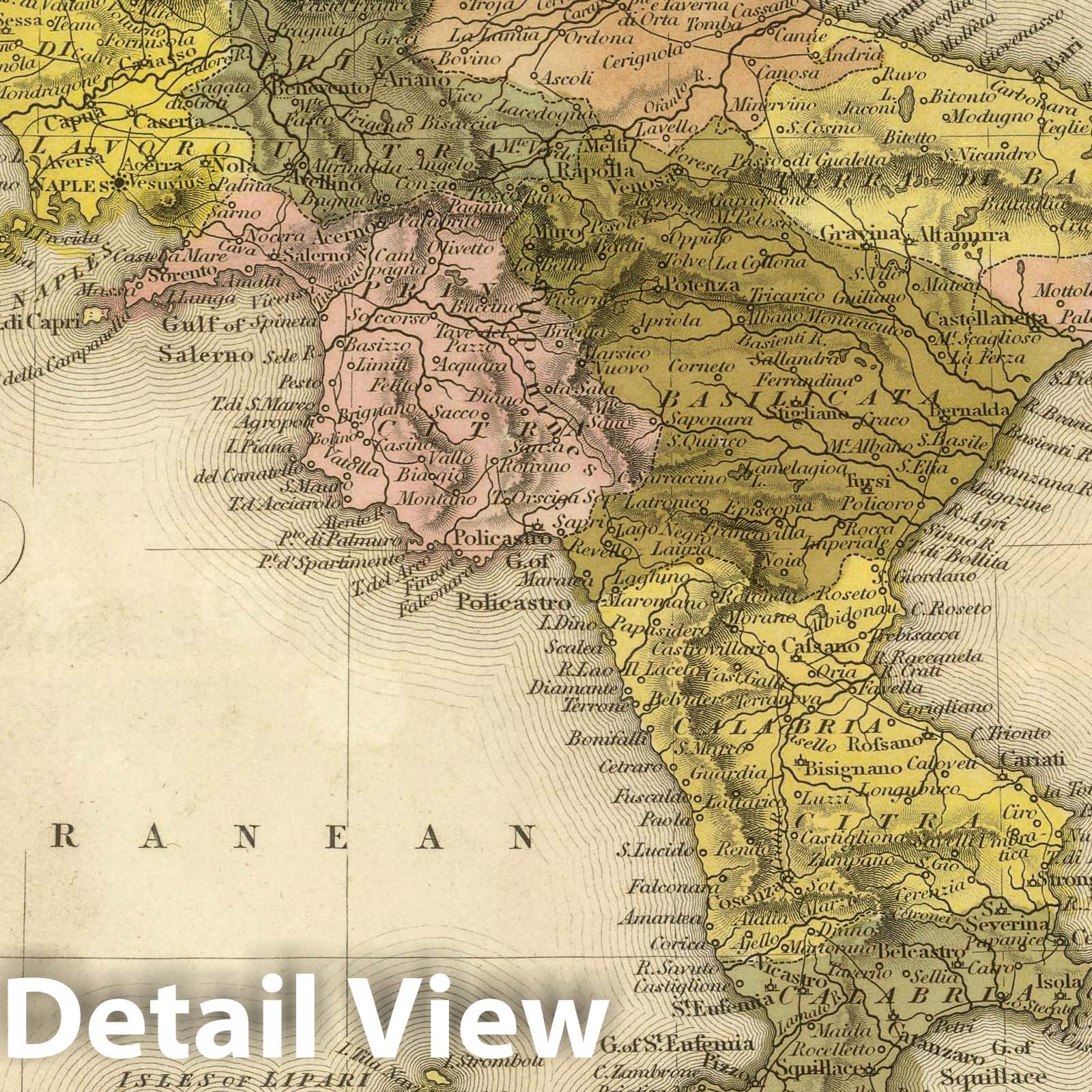 Kingdom of Naples and Two Sicilies with Environs of Naples, 1845 - Historical Map Print