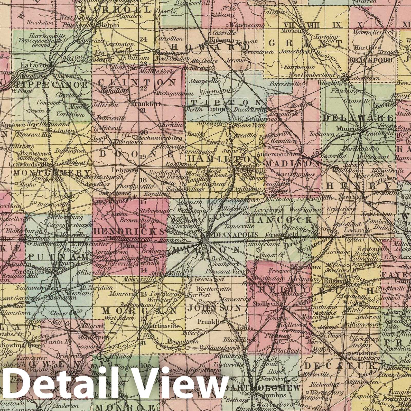 Indiana - Physical Map, 1857 - Colton's Atlas Historical Map Print