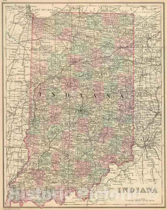 Historic Map : 1886 Indiana - Vintage Wall Art
