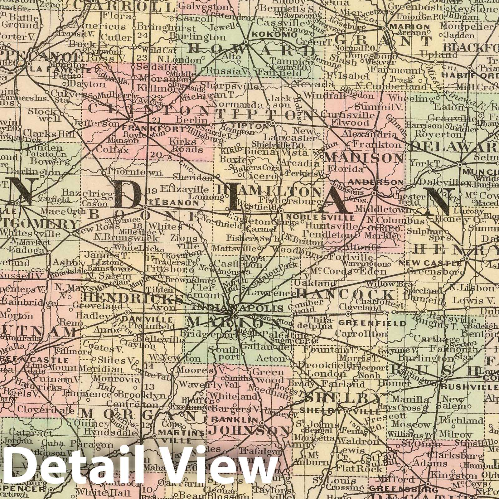 Indiana - Railroad Map, 1886 - Historical Map Print