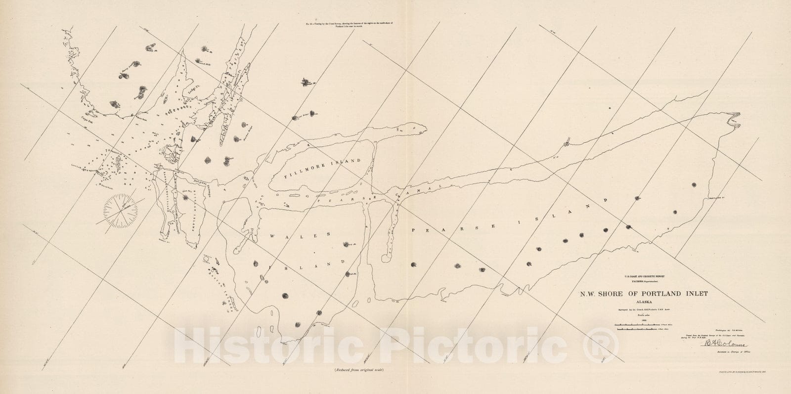 Historic Map : 1888 Northwest Shore of Portland Inlet - U.S. Coast Survey. - Vintage Wall Art