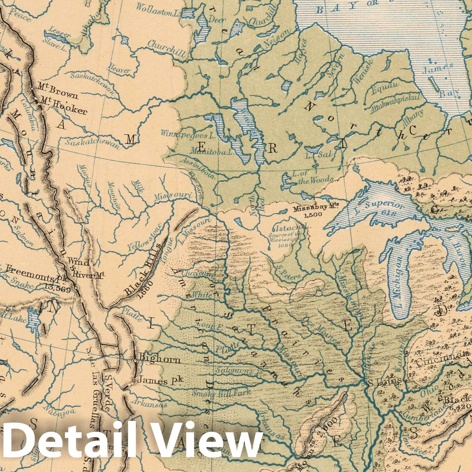 North America - Physical Geography, 1852 - Historical Map Print
