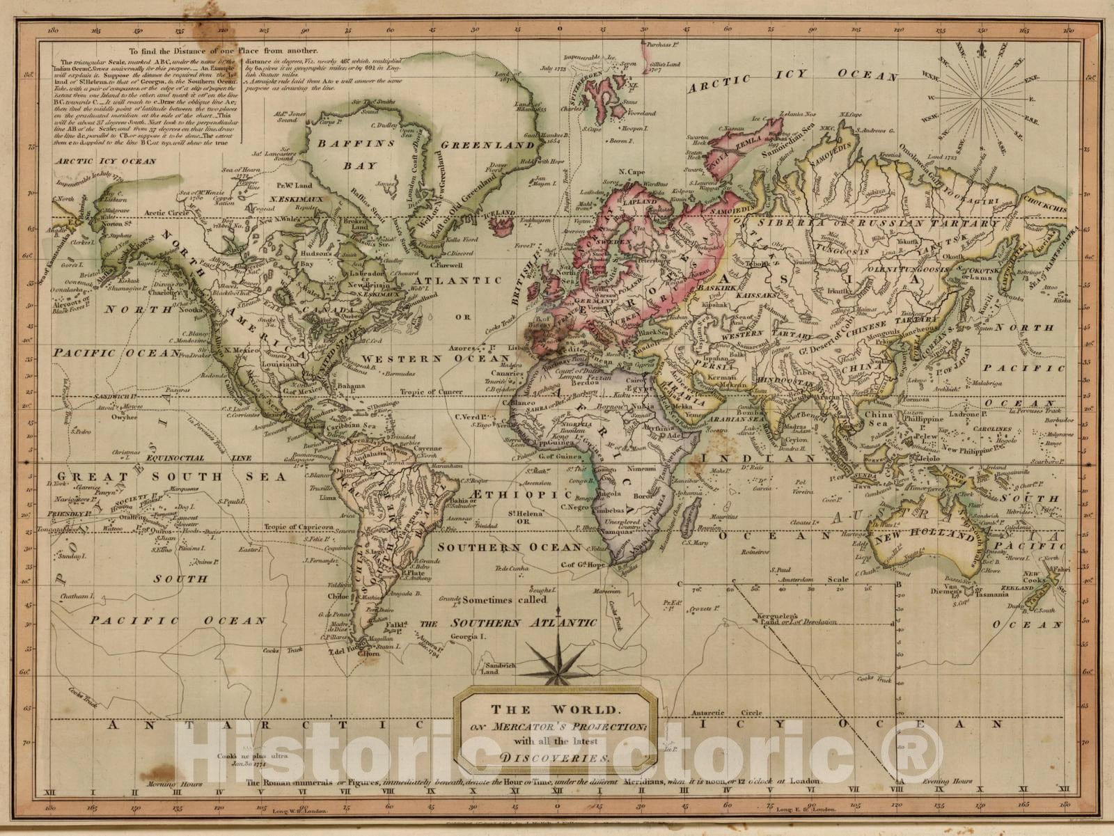 Historic Map : School Atlas - 1814 The World. On Mercator's Projection - Vintage Wall Art