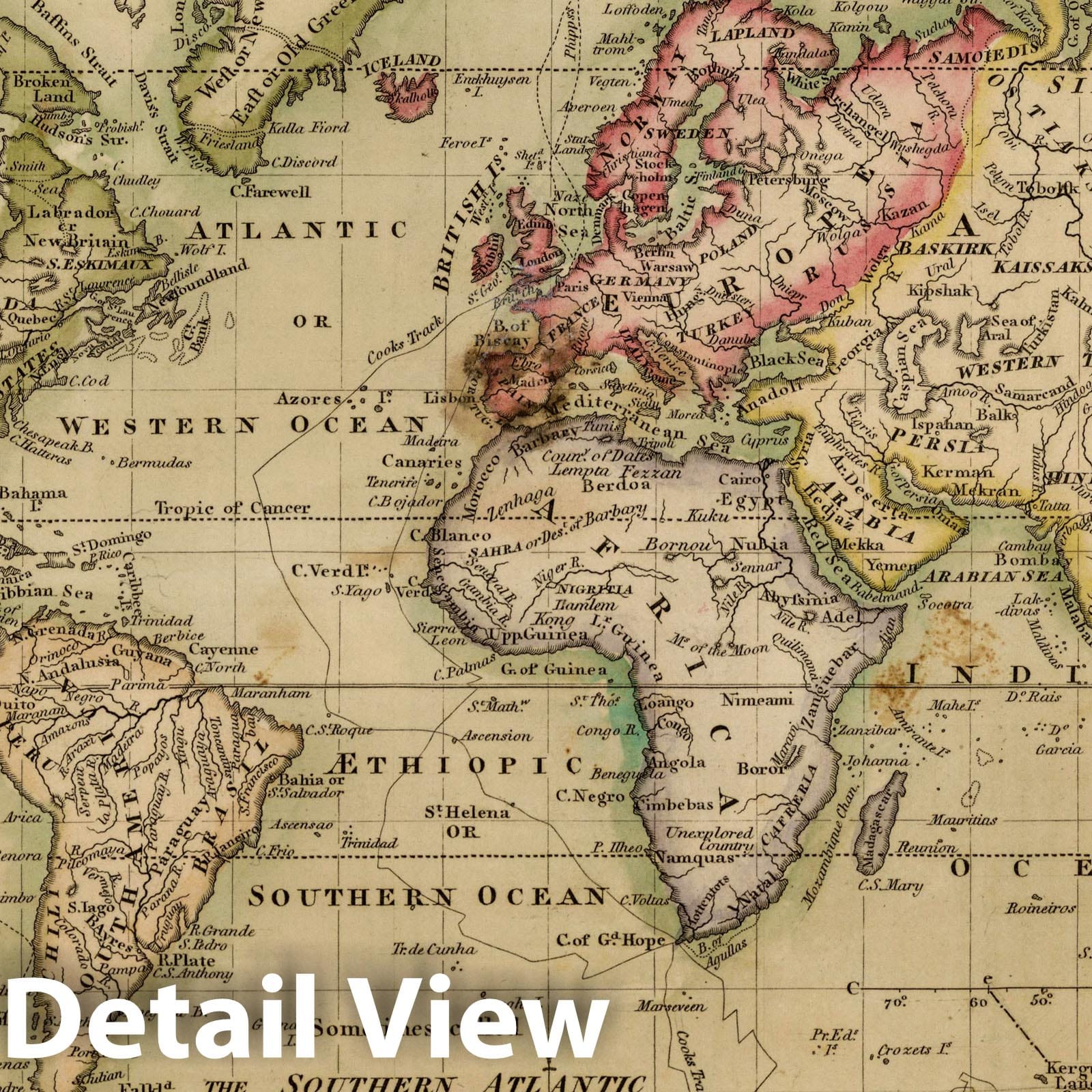 World Map 1814 - Mercator Projection - John Melish Juvenile Atlas