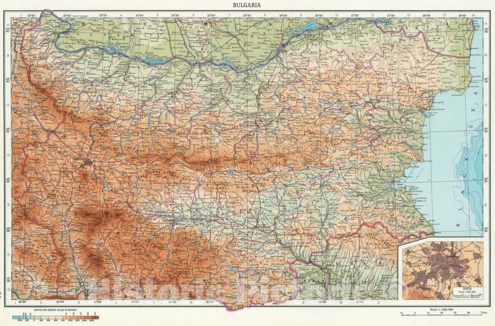 Historic Map : 1967 95. Bulgaria. The World Atlas. - Vintage Wall Art