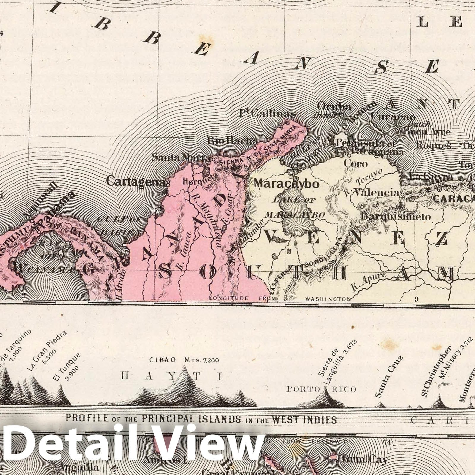 West Indies: Cuba, Haiti, Jamaica - Physical Map, 1858 - Colton's Atlas