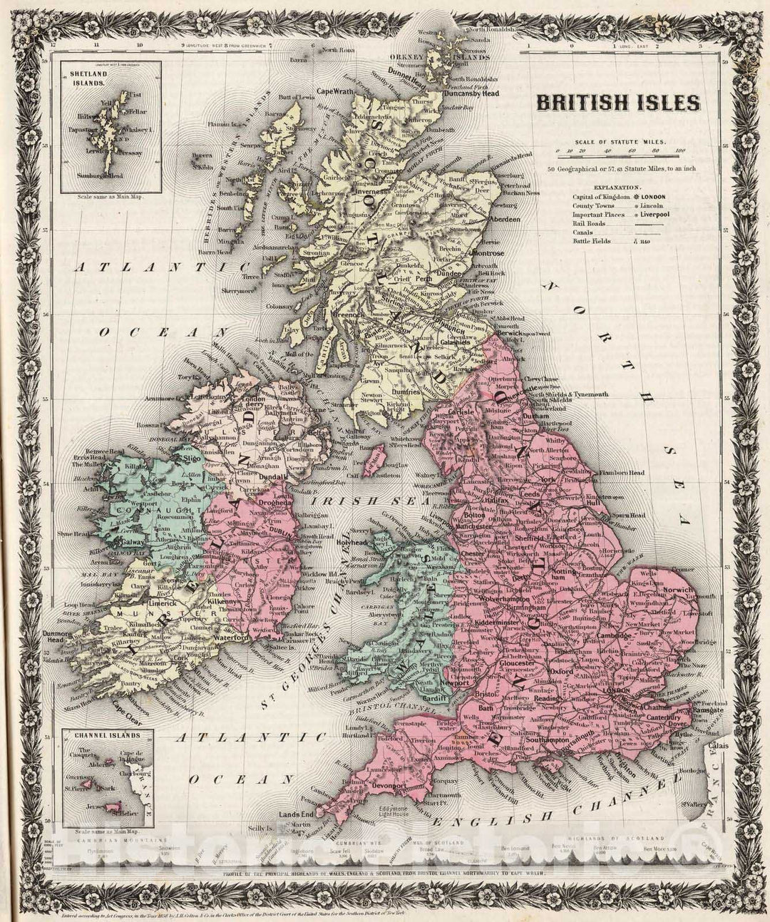 Historic Map : 1858 British Isles. - Vintage Wall Art