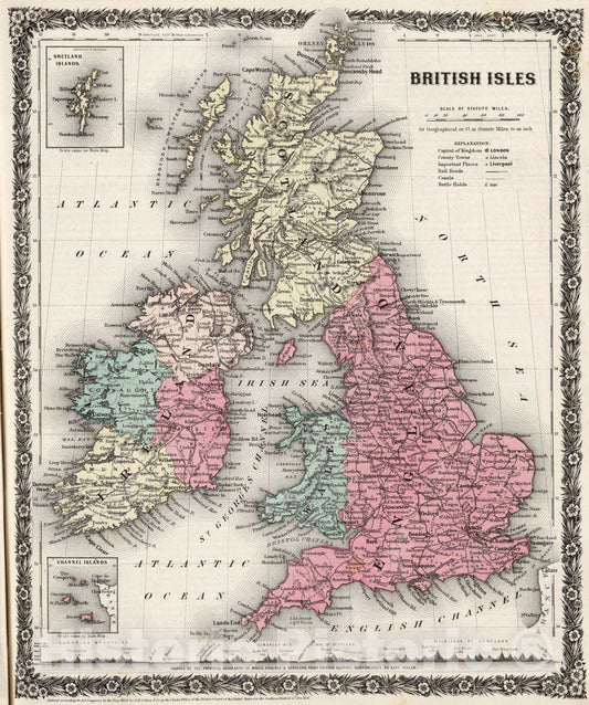 Historic Map : 1858 British Isles. - Vintage Wall Art