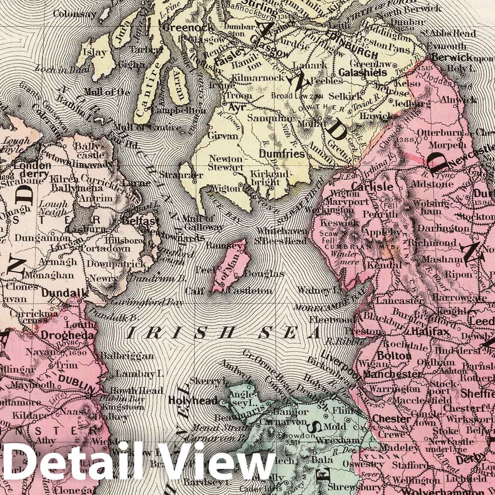 British Isles with Shetland and Channel Islands - Physical Map, 1858