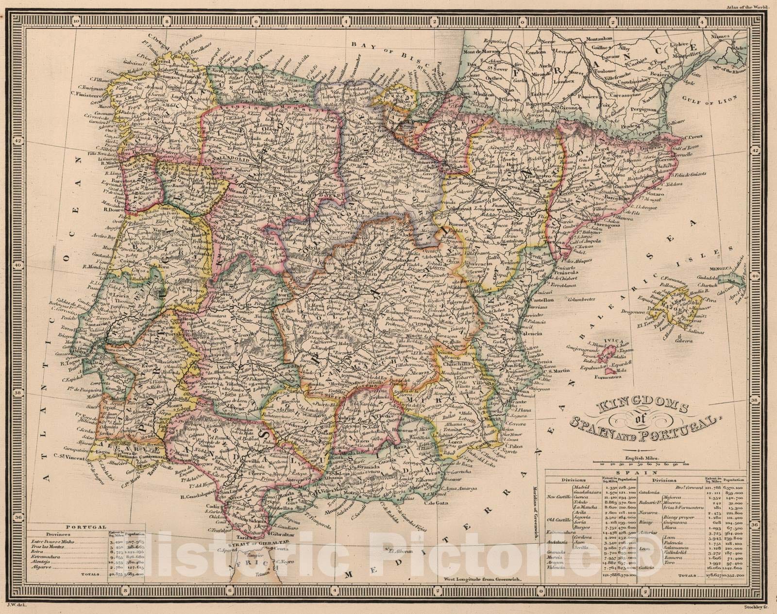 Historic Map : 1864 Kingdoms of Spain and Portugal - Vintage Wall Art