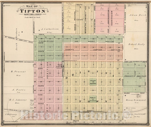 Historic Map : 1885 Tipton, County Seat of Cedar County, Iowa. - Vintage Wall Art