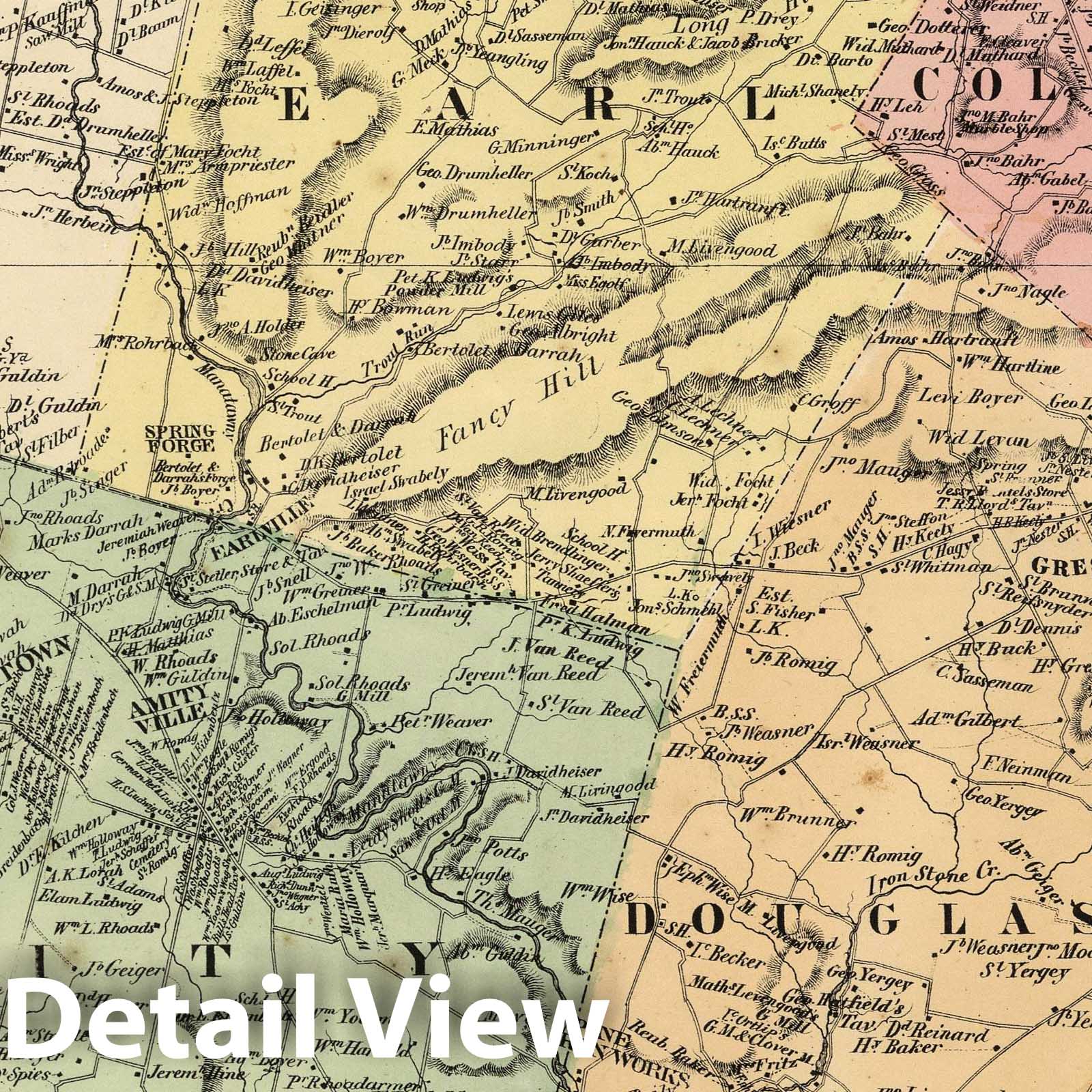Earl, Colebrookdale, Amity, and Douglass Townships, Berks County, Pennsylvania - Property Map, 1862