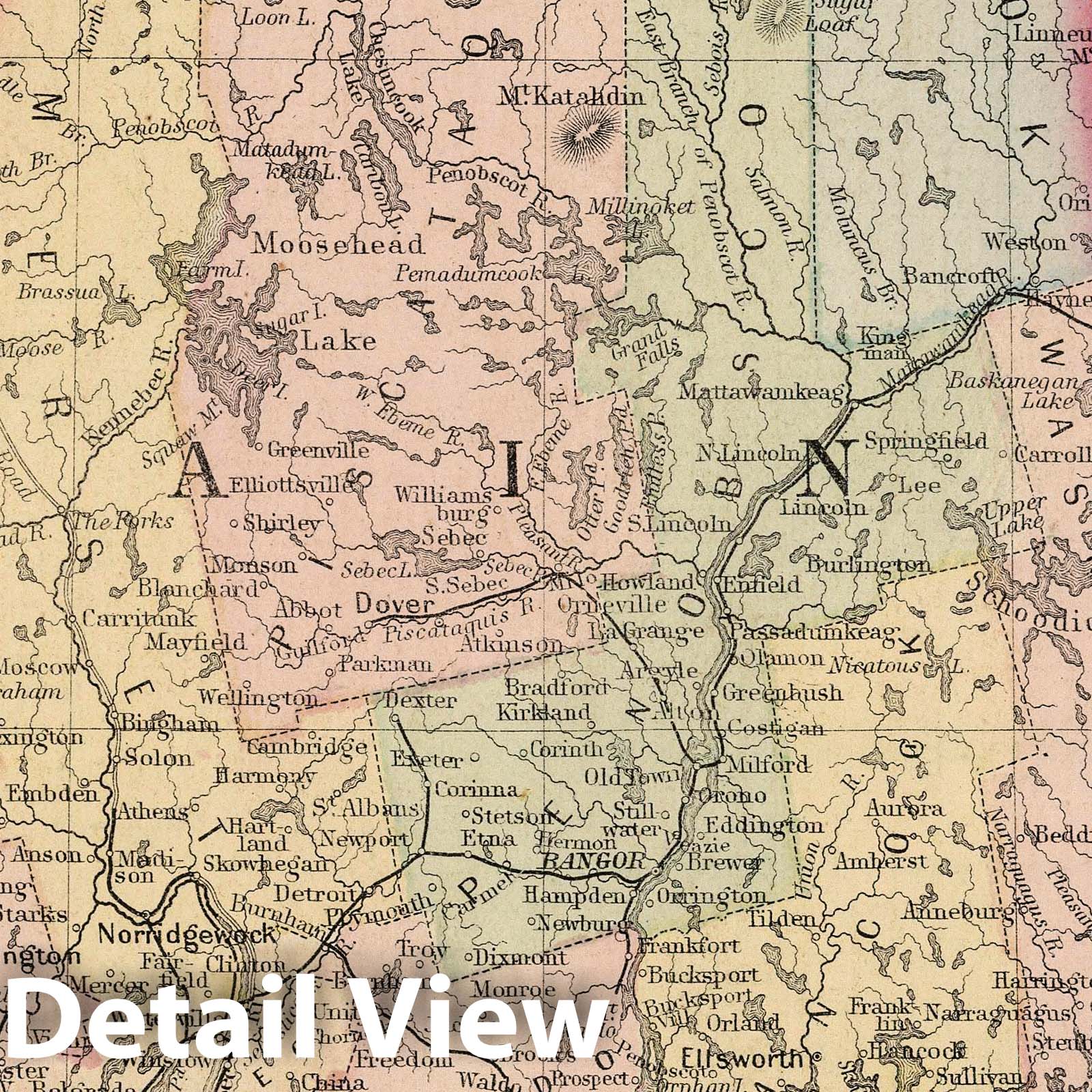 Maine County Map 1874 - Mitchell's New Atlas Historical Map Print