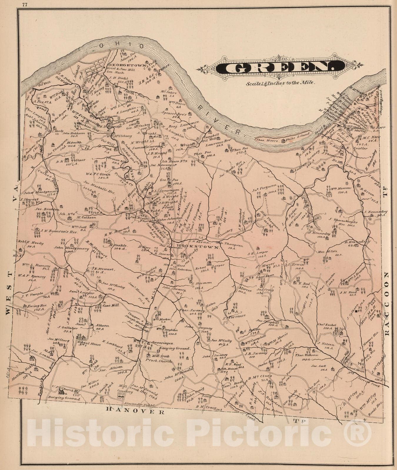 Historic Map : 1876 Greene Township, Beaver Co. PA. - Vintage Wall Art