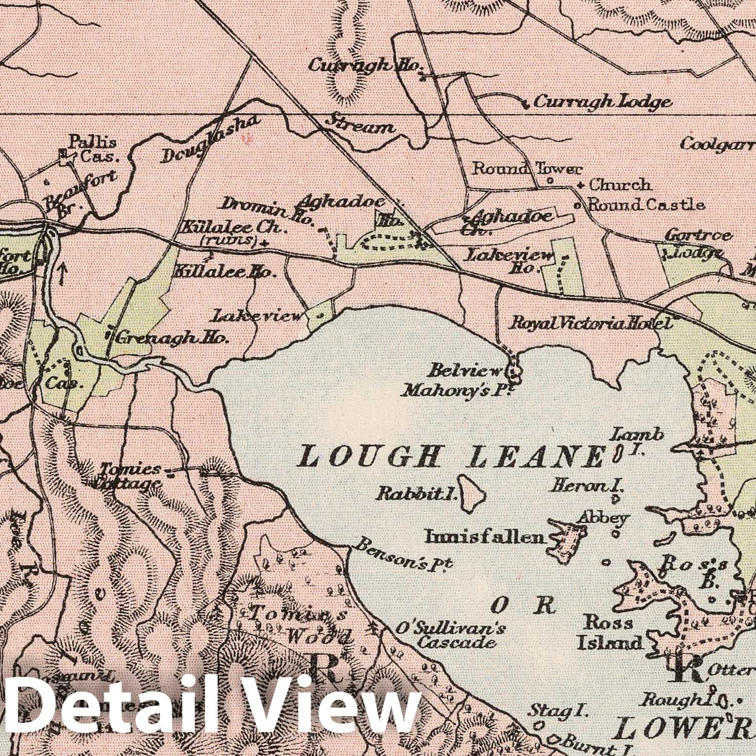 Dublin, Lake District (Killarney), Cork to Blarney - Physical Map, 1906