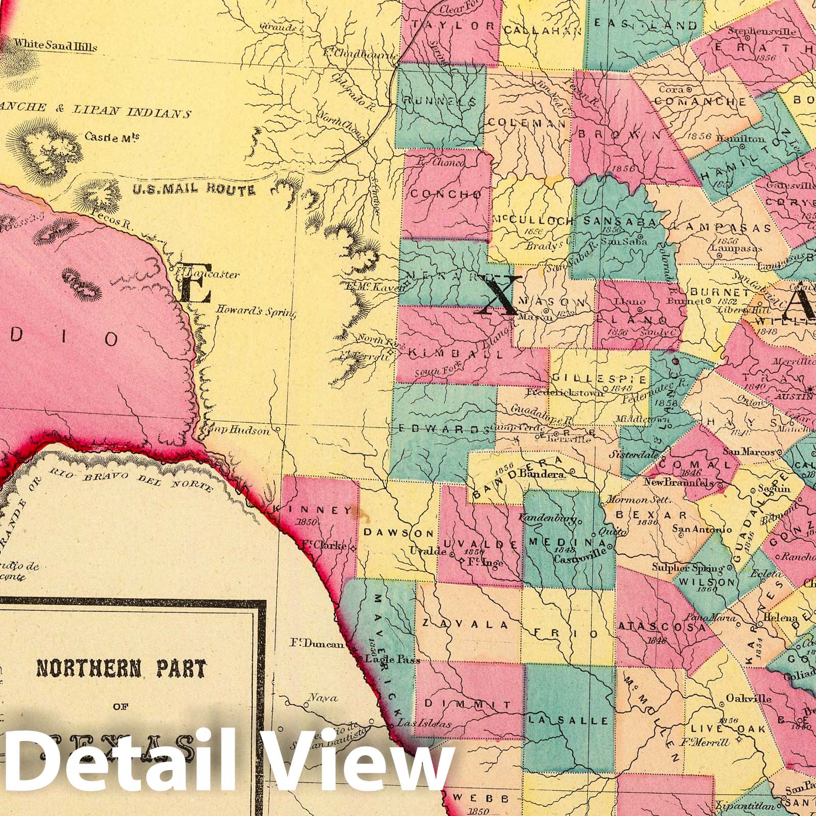 Texas, 1872 - Historical Map Print