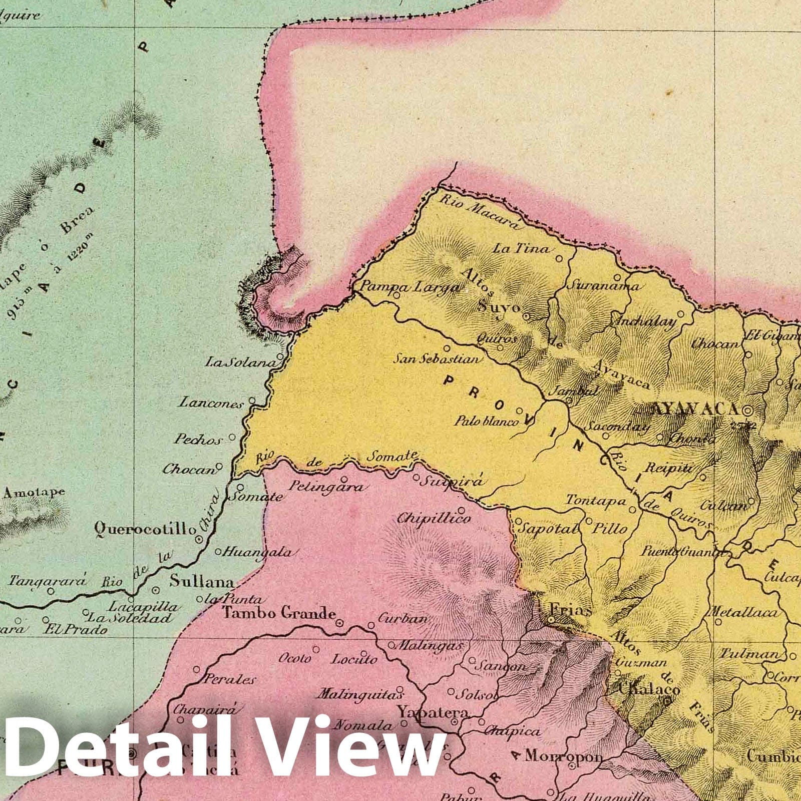 Piura, Peru 1865 - Historical Map Print from Paz Soldan's Atlas