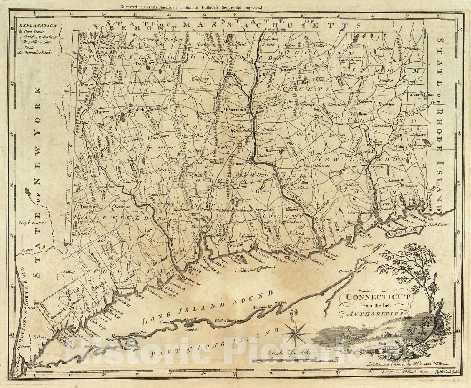 Historic Map : National Atlas - 1795 Connecticut. - Vintage Wall Art