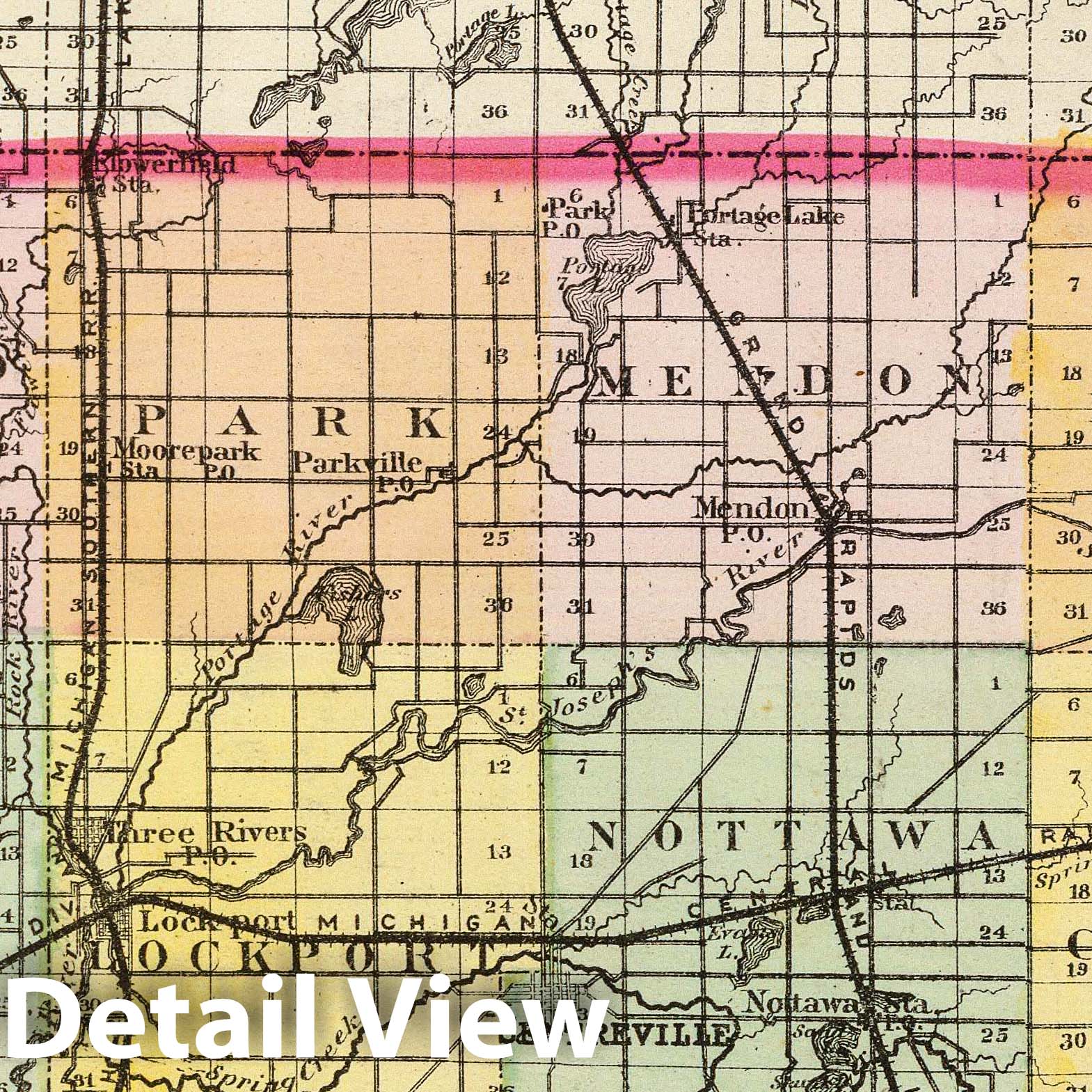 Saint Joseph County, Michigan - Railroad Map, 1873