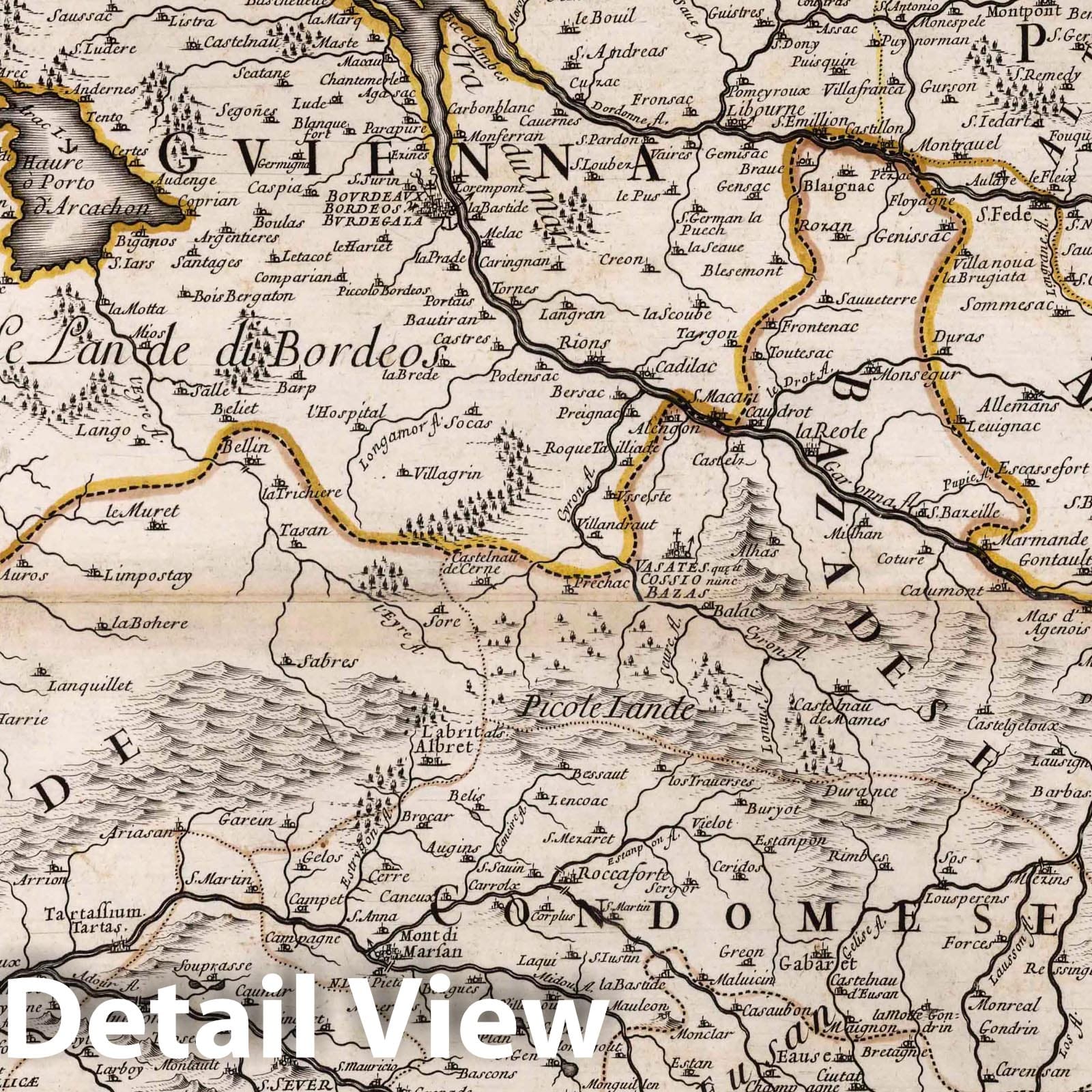 Gascony and Guyenne, France - River Map, 1693 - Historical Map Print