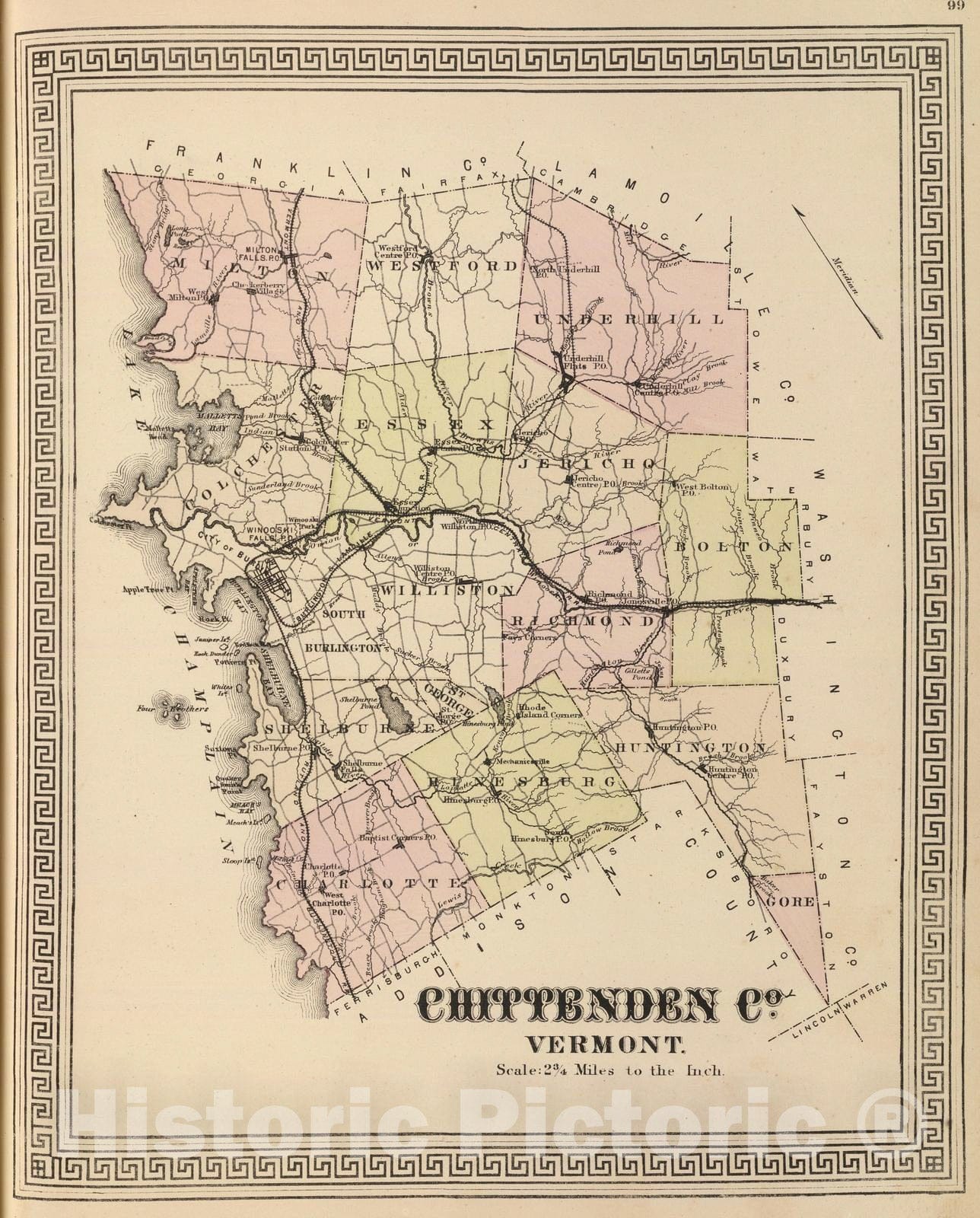 Historic Map - 1876 Chittenden County, Vermont, Atlas - Vintage Wall Art