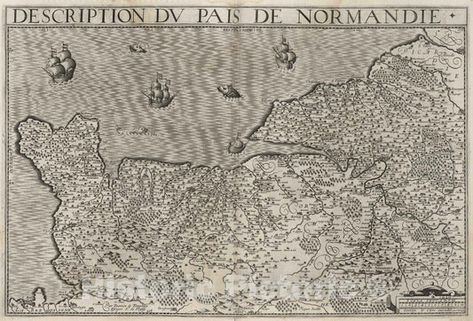 Historic Map : Normandy , France 1632 Description du Pays de Normandie. , Vintage Wall Art