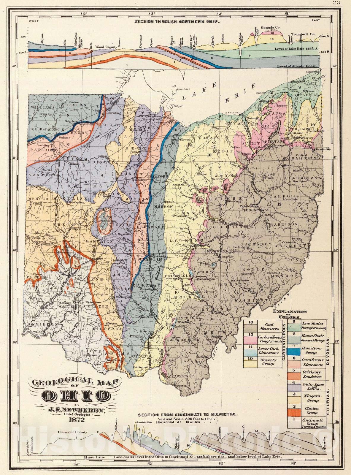 Ohio Geological Map 1872 by J.S. Newberry - Historical Map Print