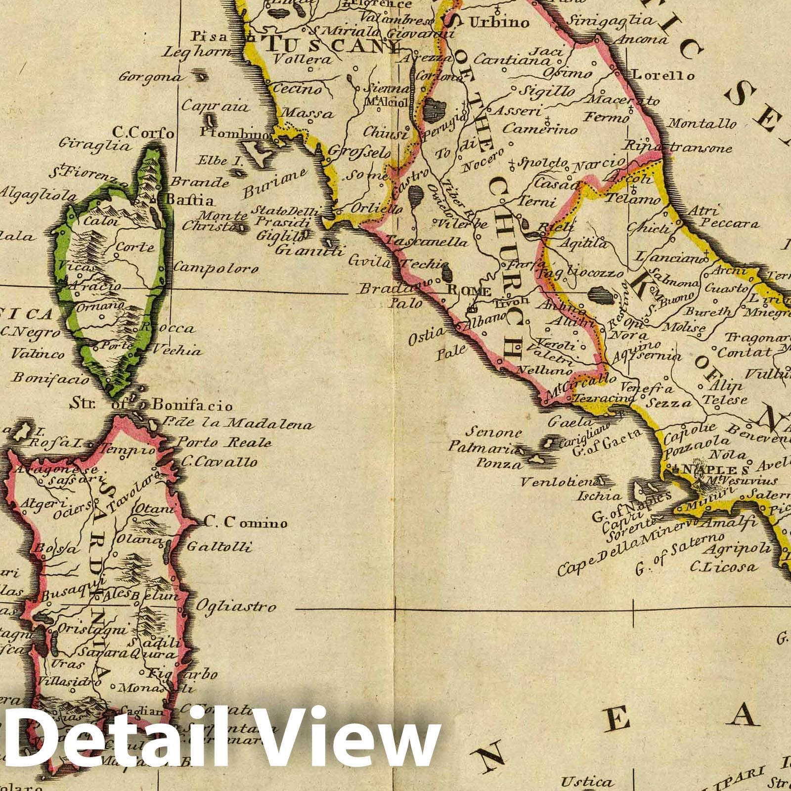 Italy and Sardinia, 1814 - Historical Map Print from Carey's General Atlas