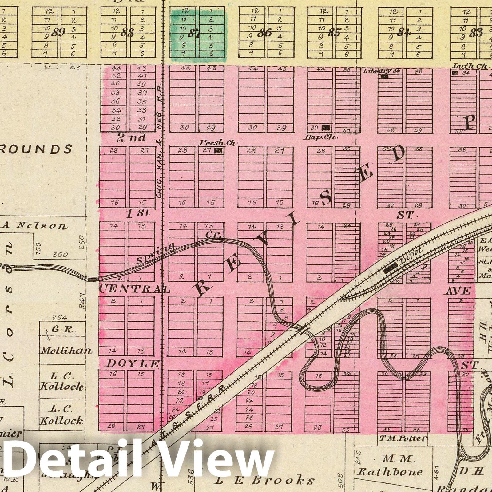 Peabody, Marion County, Kansas - Military Map, 1887 - Historical Map Print