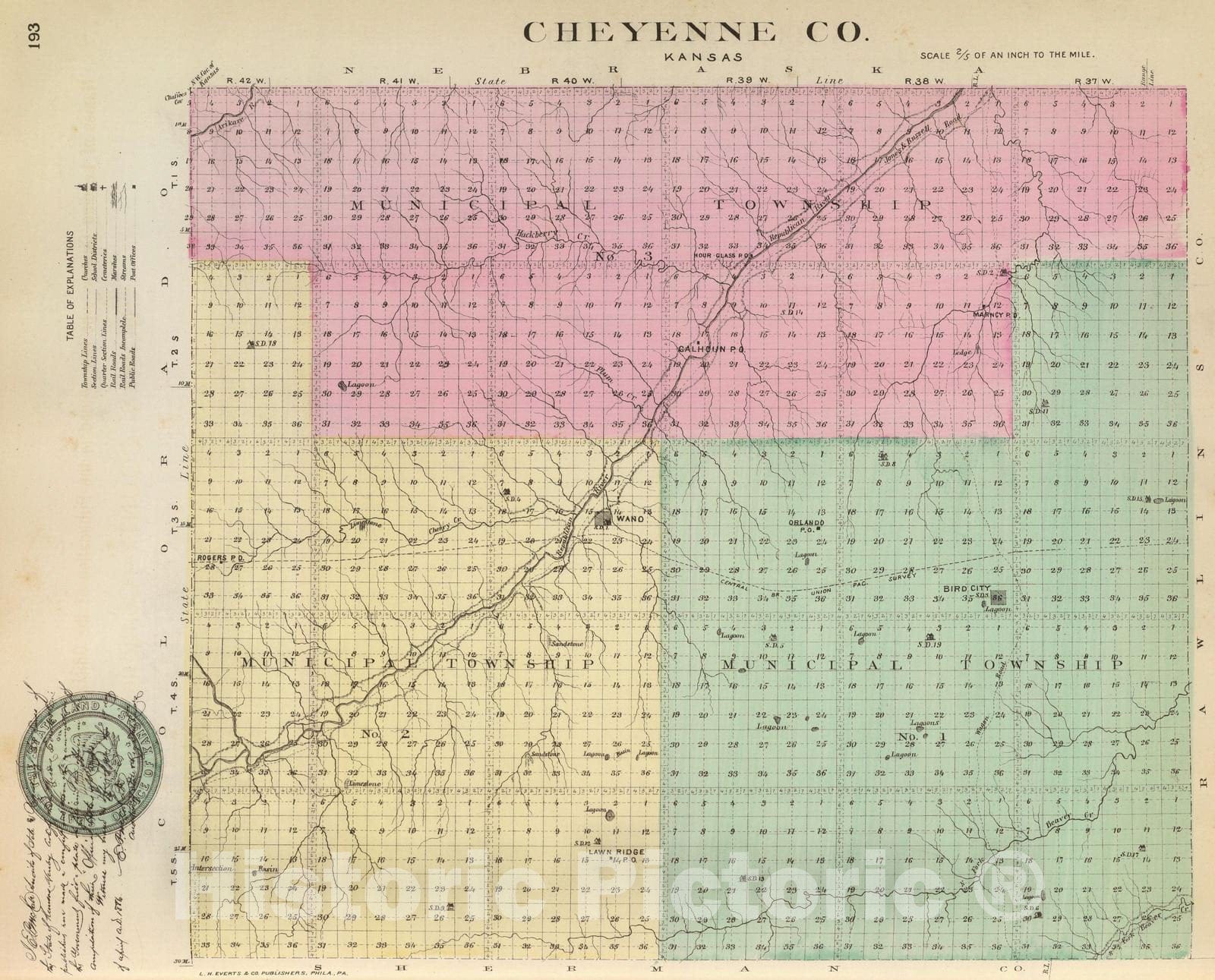 Historic Map : Kansas, 1887 Cheyenne Co, Kans. , Vintage Wall Art