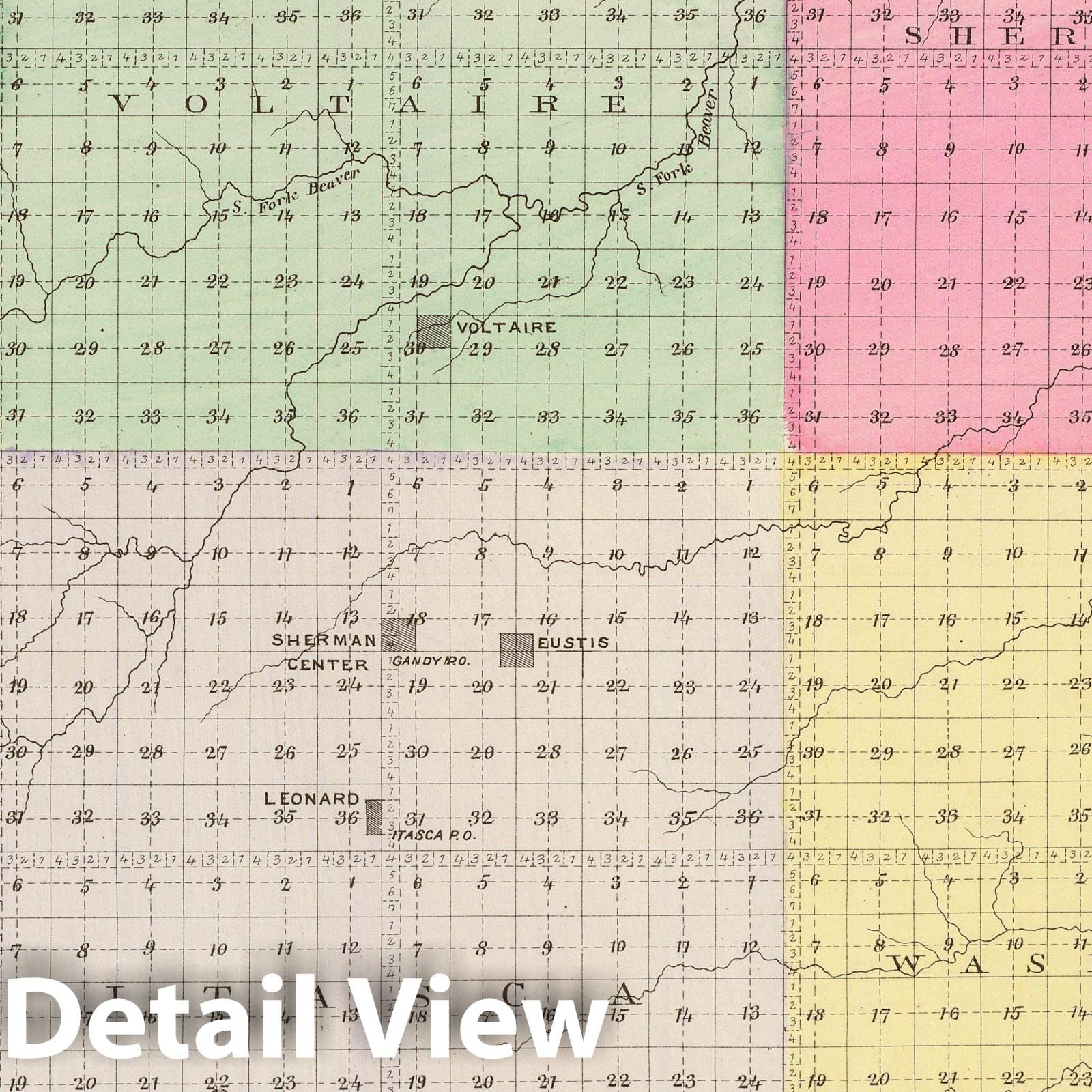 Sherman County, Kansas - Military Map, 1887 - Historical Atlas Print