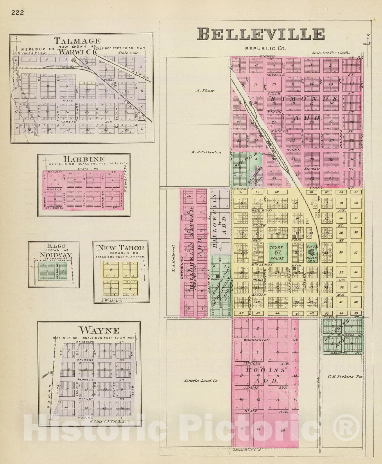 Historic Map : 1887 Belleville, Talmage, Harbine, Elgo, New Tabor, Wayne. - Vintage Wall Art