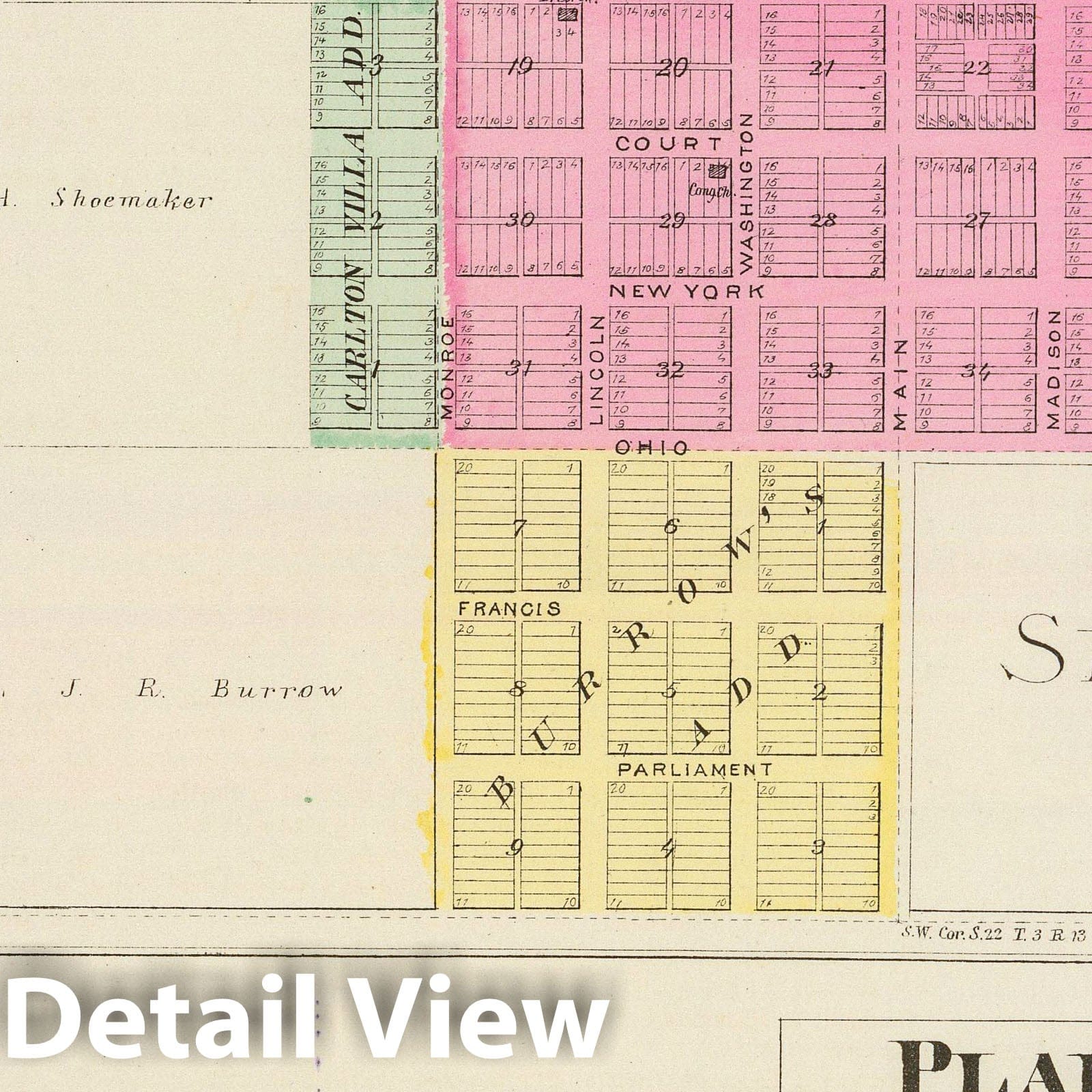 Smith Center, Gould City, Motor, Webster, Plainville, Kansas - 1887 Historical Map Print