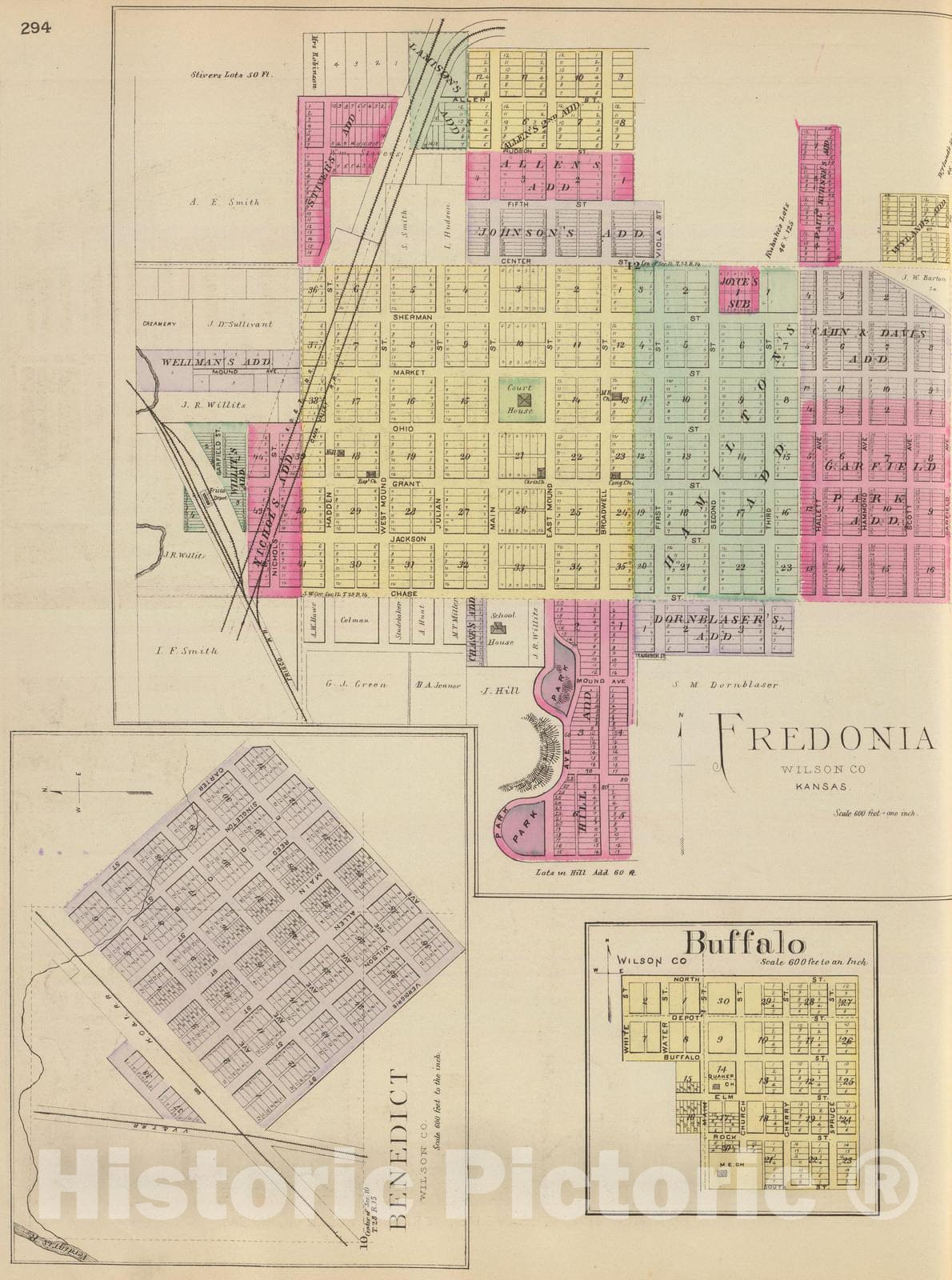 Historic Map : 1887 Fredonia, Benedict, Buffalo, Kansas. - Vintage Wall Art