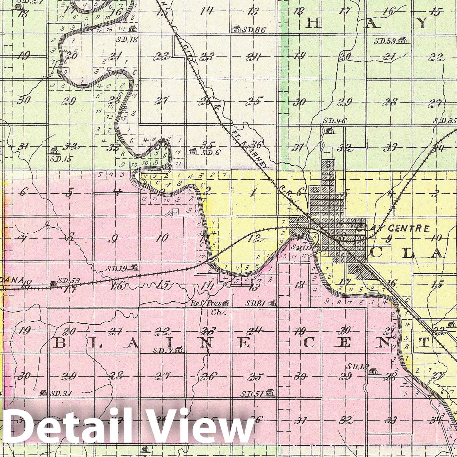 Clay County, Kansas - Military Map, 1887 - Historical Atlas Print