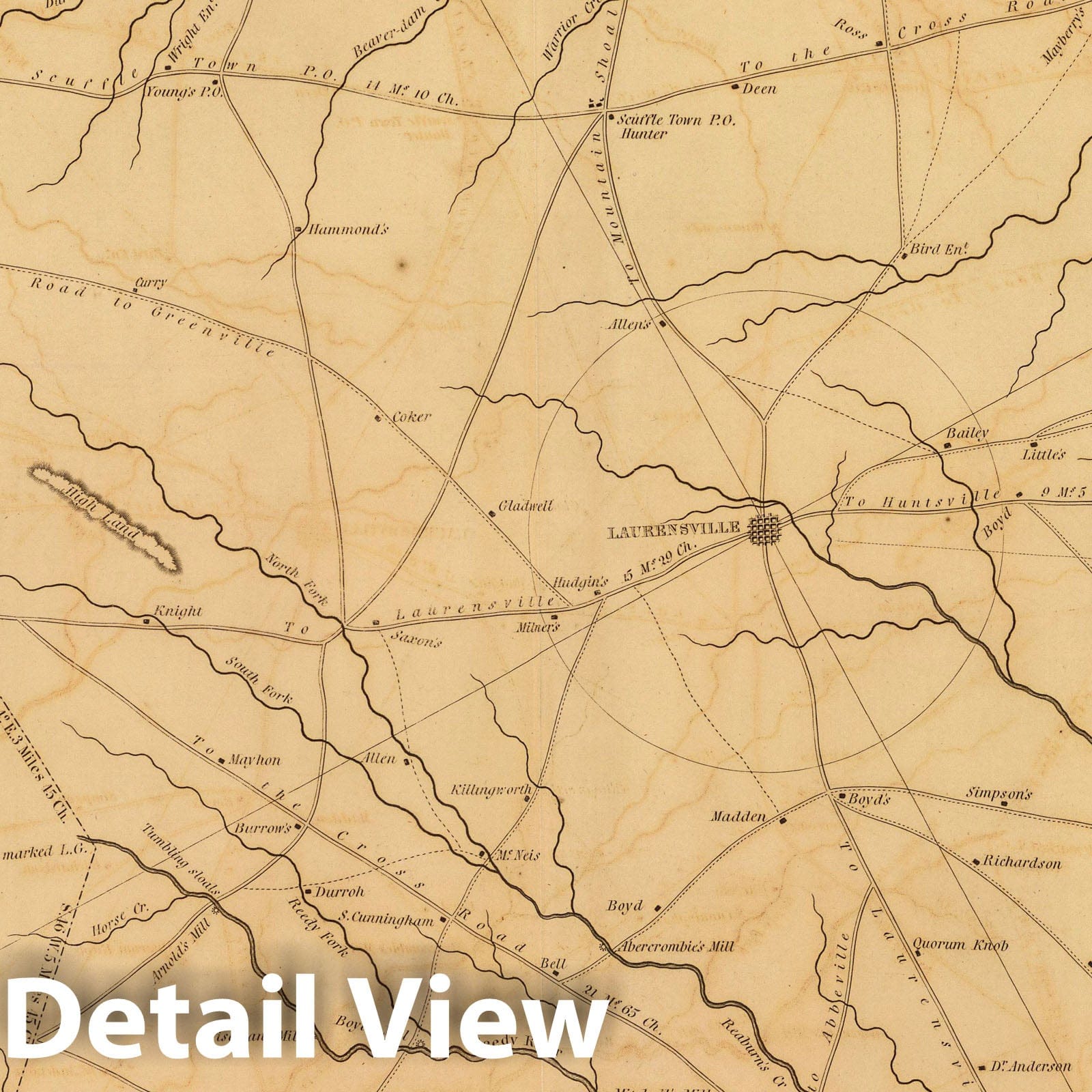 Laurens District, South Carolina - Road Map, 1825 - Historical Map Print