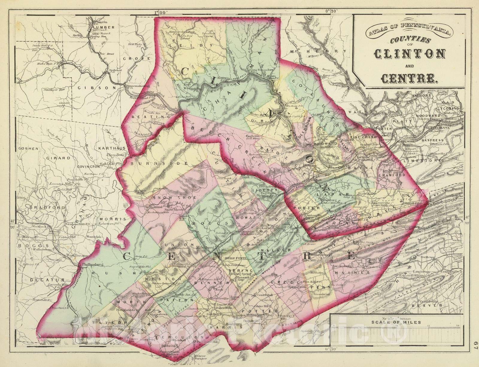 Historic Map : 1872 Clinton, Centre counties. - Vintage Wall Art