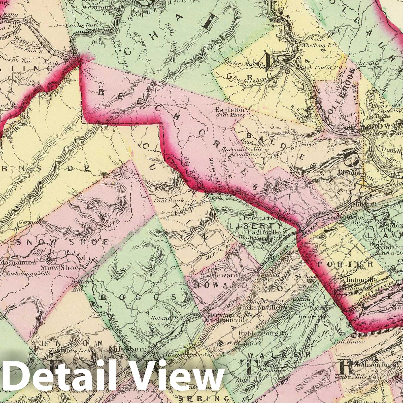 Counties of Clinton and Centre. Atlas of Pennsylvania (1872) - Railroad Map Print