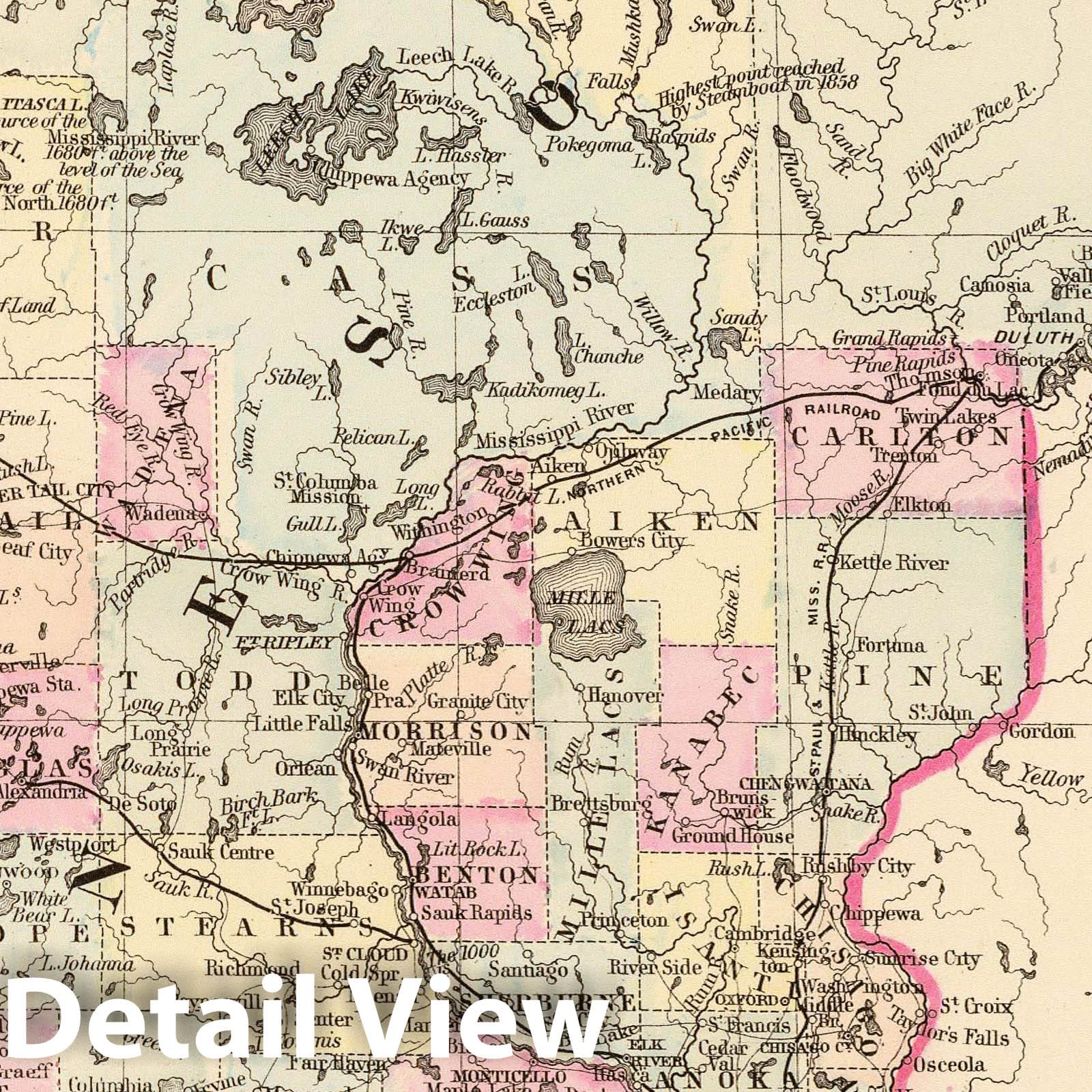 Minnesota - Railroad Map, 1880 - Historical Map Print