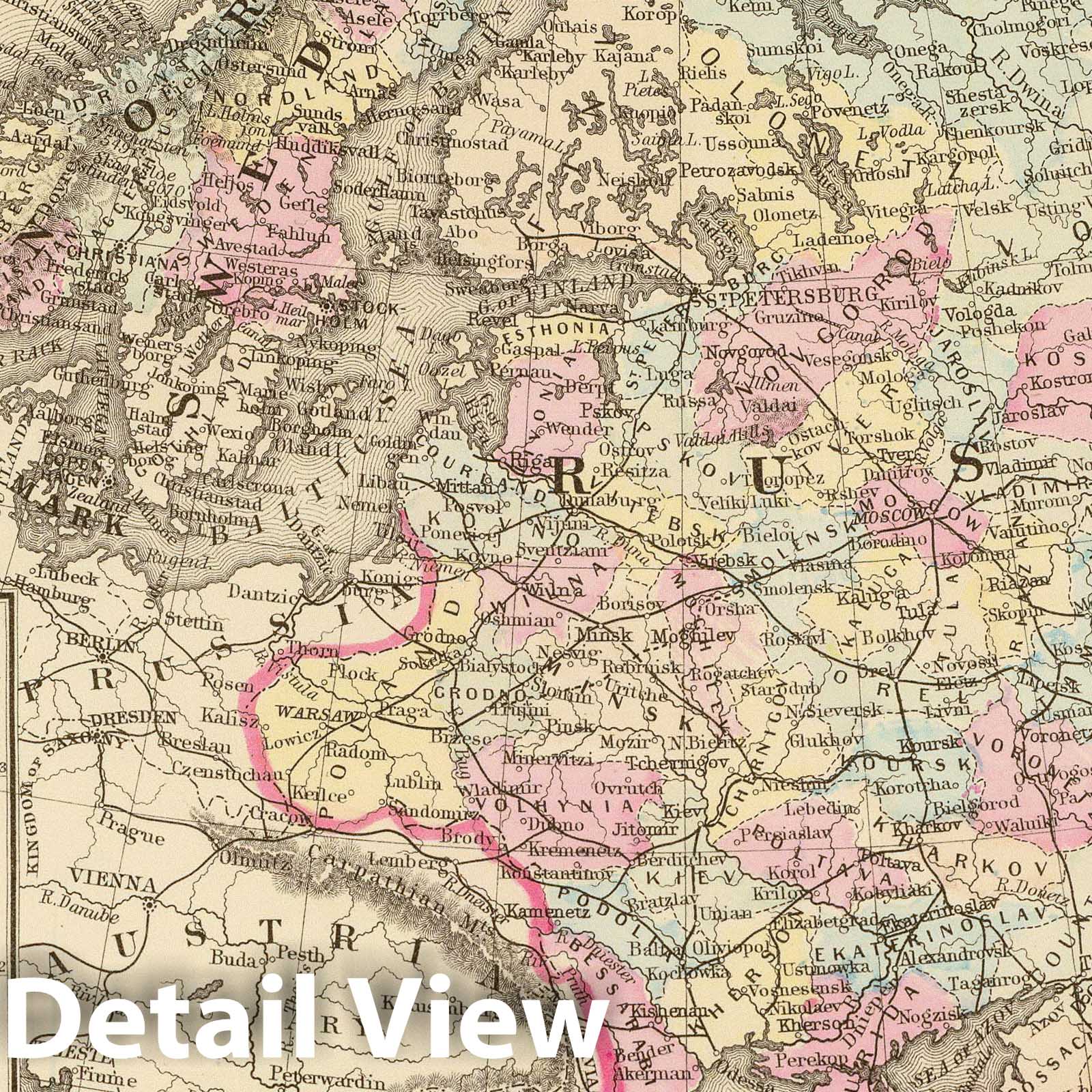 Russia in Europe, Sweden, and Norway - Railroad Map, 1880