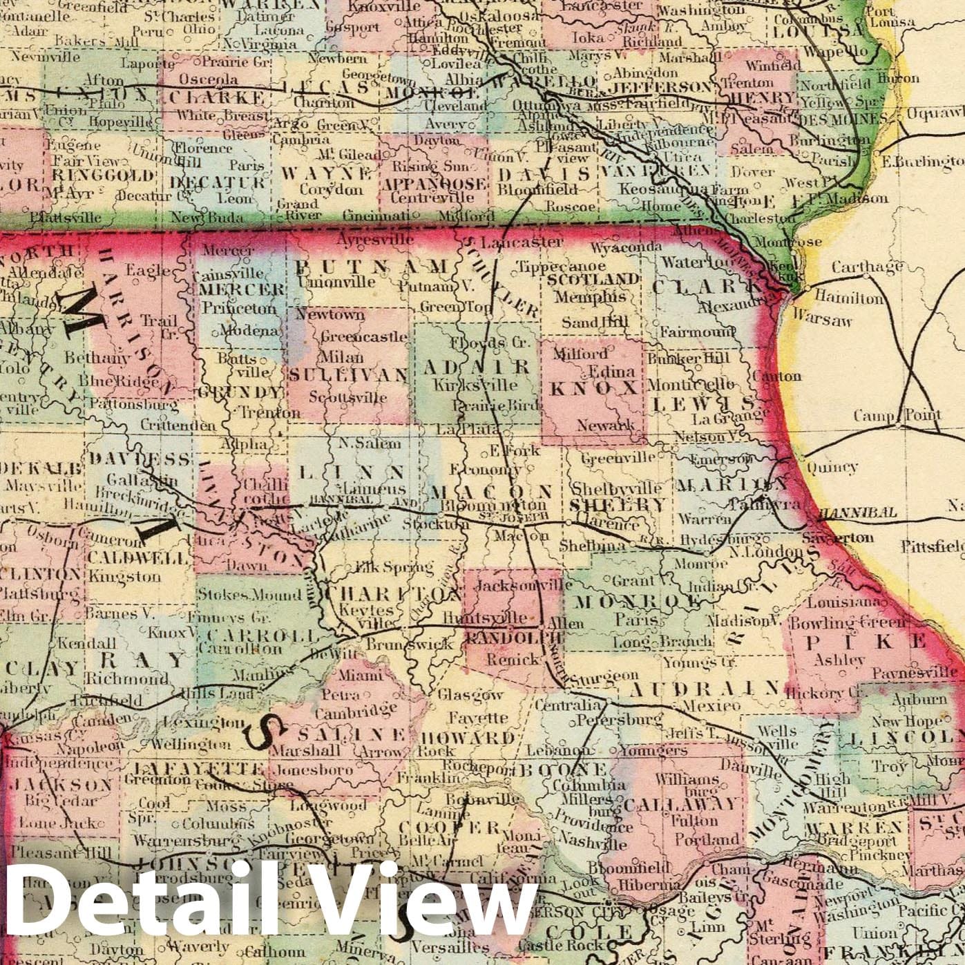 Iowa and Missouri - Railroad Map, 1870 - Historical Map Print