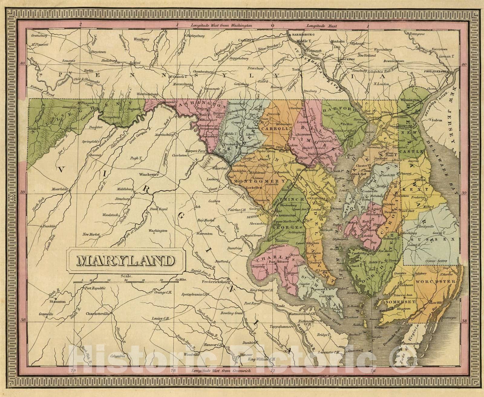 Historic Map : 1845 Maryland. - Vintage Wall Art